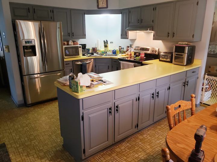 Kitchen cabinets and island, after