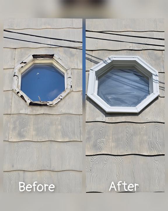 Octagon window trim on shake siding